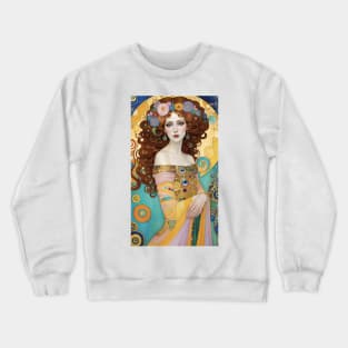 Gustav Klimt's Opulent Muse: Inspired Woman in Golden Splendor Crewneck Sweatshirt